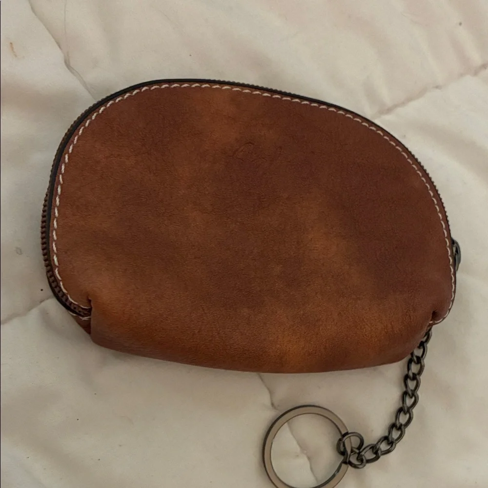 Chic Brown Leather Coin Pouch with Chain